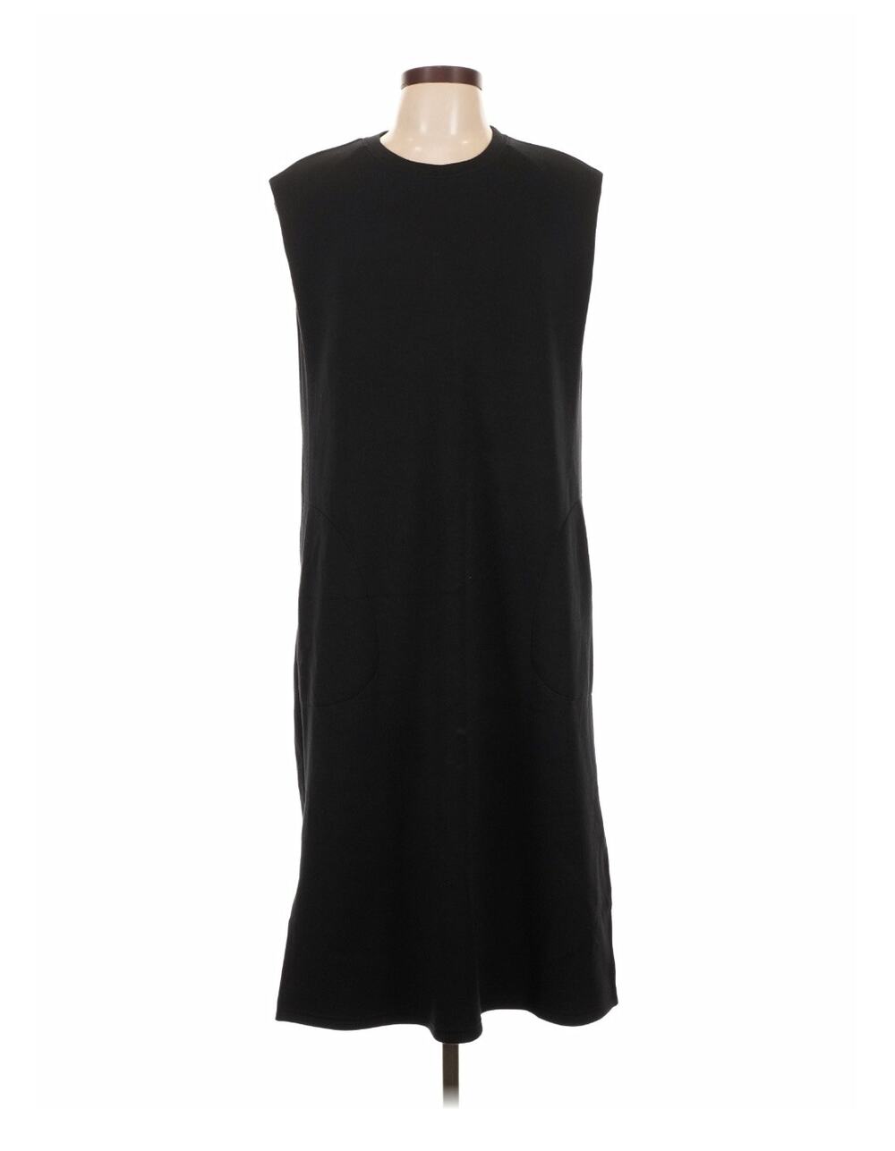 Spanx AirEssentials Sleeveless Midi Dress Black Belted Pocket, Size L Athleisure
